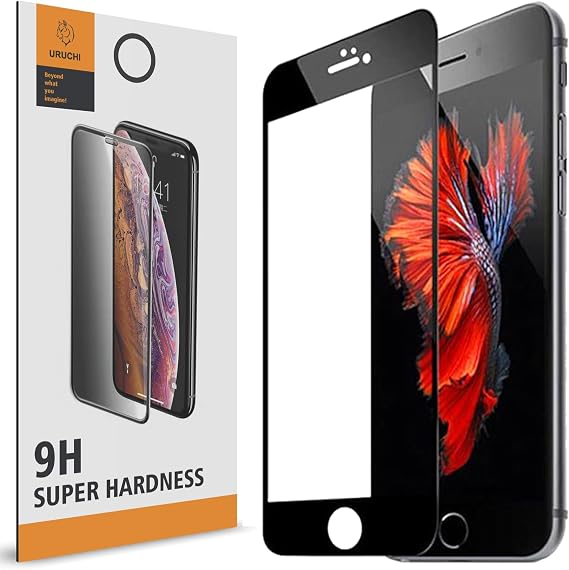 URUCHI iPhone 7/8 (4.7 inç) Siyah Anti-Statik Ekran Koruyucu, HD Tam Kapsamlı Ekran Kapağı Cam Filmi