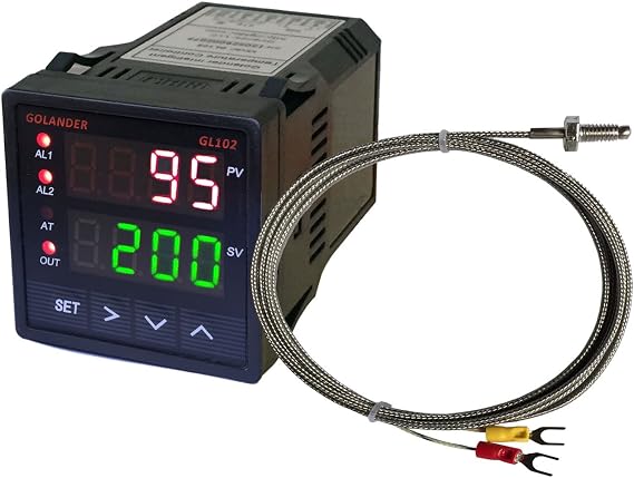 Universal 1/16DIN PID Temperature Controller, PID, On/Off, Manual Control, with K Thermocouple