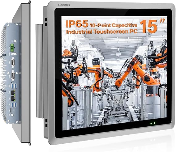 15" Fanless Industrial Panel PC, All-in-One Touchscreen Computer | IP65 10-Point Touch Capacitive Screen,1024768HD Embedded Monitor,Windows 10 Pro,for Factory,Kiosk(J6412,8GB RAM 128GB SSD)