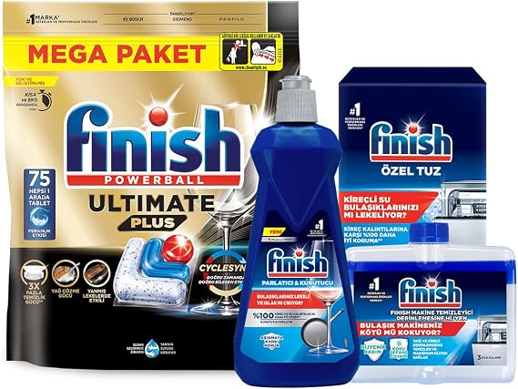 Finish Ultimate Plus 75 Capsule Dishwasher Detergent Tablet + Cleaning And Care Set