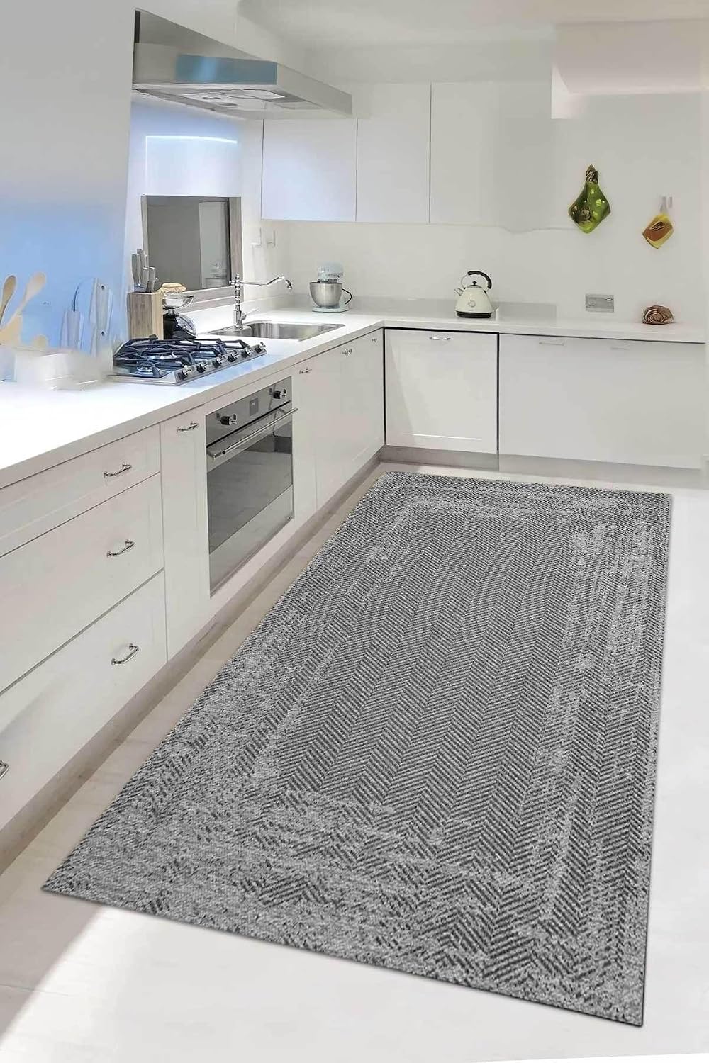 Dijital Kaymaz Yıkanabilir Sisal Jüt Görünümlü Gri Mutfak Halısı Salon Halısı Yolluk Mutfak Dekor,Gri 100 X 150