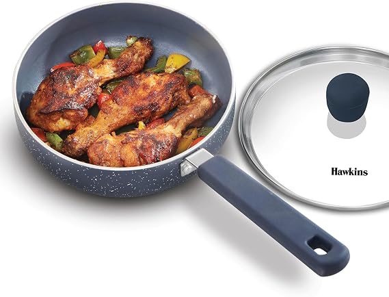 Hawkins Ceramic Nonstick Frying Pan, Small Cooking Pan, 17 cm Diameter, Induction Fry Pan with Glass Lid, Granite Omlette Egg Pan, Fish Pan (ICF17G)