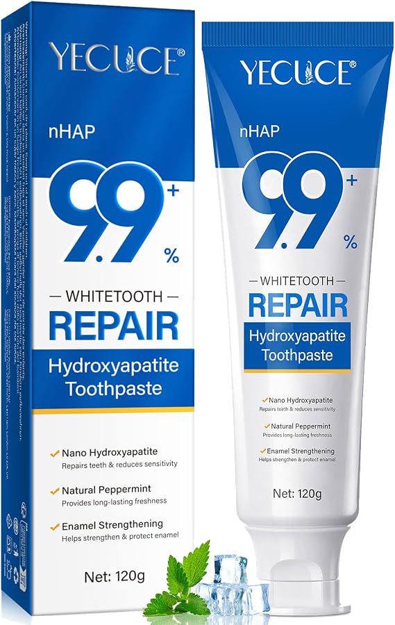 9.9% Hydroxyapatite Toothpaste for Enamel Repair and Tooth Strengthening, Nano Hydroxyapatite Remineralizing Toothpaste, Fluoride Free Gentle Whitening Tooth Paste for Sensitive Teeth, Fresh Mint
