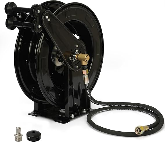 Retractable Pressure Washer Hose Reel,3/8" X 50 FT Heavy Duty Steel Power Washer Hose Reel,with Dual Arm 4000 PSI Wall/Floor Mounted,Pressure Cleaning Hose not Included