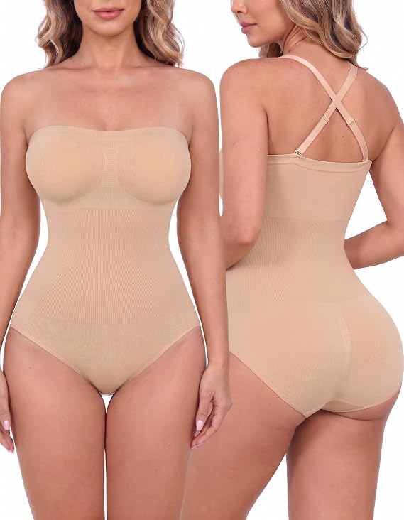 Strapless Shapewear Tummy Control Bodysuit with Built in Bra