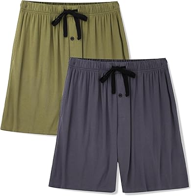 BAMBOO COOL Mens Pajama Bottoms Soft Comfy Breathable Lightweight Sleepwear Lounge Pajamas Shorts with pockets 2 Pack