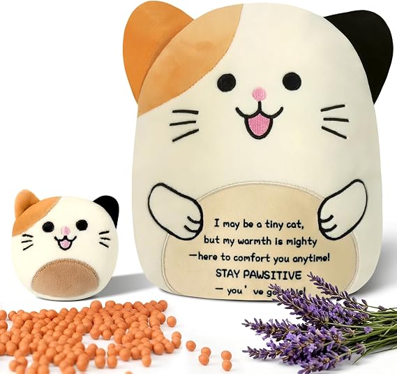 Cat Plush Microwave Heating Pad for Period Cramps Cute Soft Weighted Heated Stuffed Animals, Lavender Scented Portable Heating Pad for Relaxation & Comfort, Cozy Gift for Women, Teen Girls & Adults