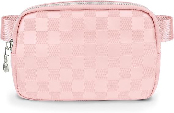 DANCOUR Checkered Belt Bag, Cross Body Bag, Fanny Pack, Leather Fanny Pack Crossbody, Fanny Packs For Women, Crossbody Bags for Women, Waist Bag, Light Pink