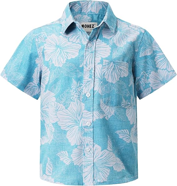 Boys Hawaiian Floral Shirt Summer Beach Short Sleeve Tropical Top