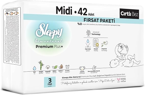 Sleepy Bio Natural Premium Plus Fırsat Paketi Bebek Bezi 3 Numara Midi 42 Adet