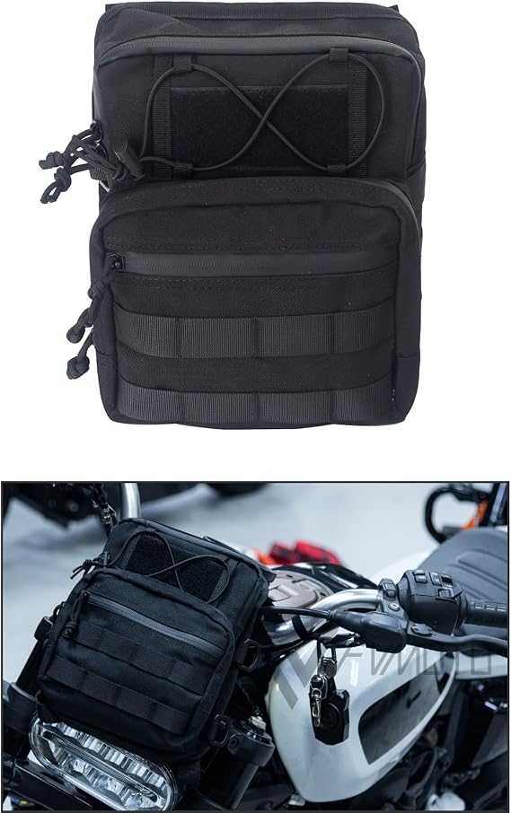 Universal Club Style Utility Molle Traveller Bar Handlebar T-Bar Bag Handle Bags, Fit For Harley Dyna Street Bob FXBB Softail Sportster, Tool Pouch Trunk Storage Bag, Black (DSCBB000-HD)