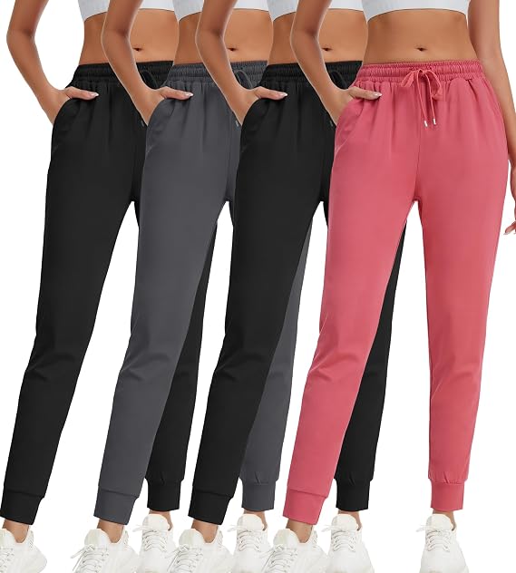 Rolimaka 4 Pack Women's Lightweight Jogger Quick Dry Active Yoga Pants