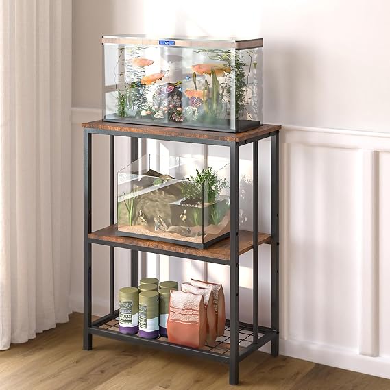 10-20 Gallon Fish Tank Stand, 3-Tier Metal 20 Gallon Aquarium Stand | Heavy Duty,Easy to Assemble,with Adjustable Storage Shelf, Ideal for Breeder/Turtle/Terrarium Tank,24.8"L*11.8"W*30.7"H
