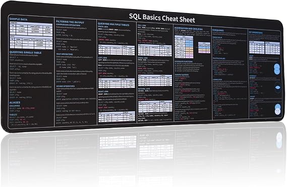 SQL Mousepad, SQL Cheat Sheet Mouse Pad, Large Size Keyboard Desk Mat, Tips Gifts for Beginner IT Program Engineer Desk Pad Structured Query Language Shortcuts Mat