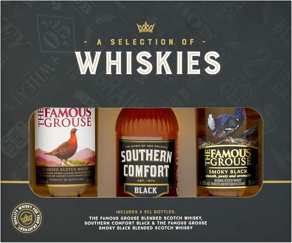 A Selection of Whiskies Gift Set – 3 x 5cl Miniatures (Famous Grouse & Southern Comfort) in Premium Gift Box – Perfect Christmas or Birthday Present by Blue Tree Gifts