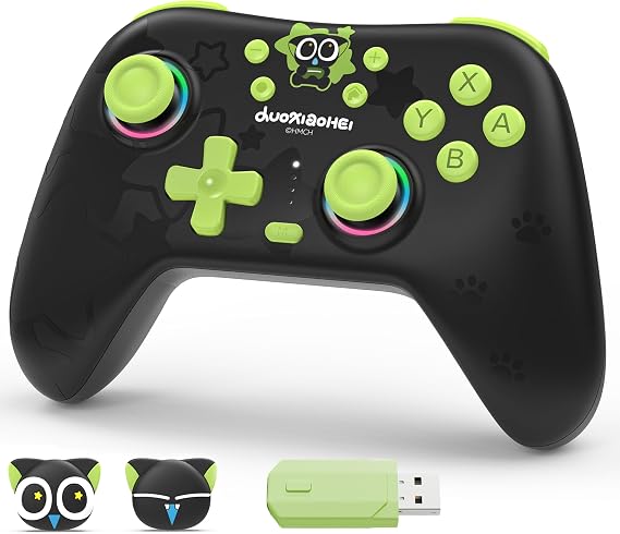 GeekShare Wireless Gaming Controller with Hall Joystick, 1000Hz Polling Rate, 6-Axis Gyro, RGB, Turbo, 1000mAh, Bluetooth Controller for PC,Switch,Android,iOS,Steam (Controller And Receiver Kit)