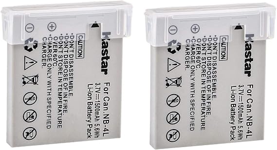 Kastar NB-4L Battery 2-Pack Replacement for Canon PowerShot SD30, SD40, SD200, SD300, SD400 SD430 SD450, SD600 SD630, SD750 SD780, SD940 SD960, SD1000 SD1100 SD1400, TX1, ELPH 100 300 310 331 VIXIA