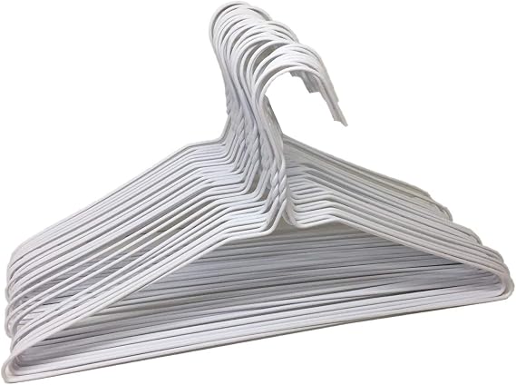 Pack of 30 Wire Hangers Steel Metal Drip Dry Coat Clothes Hangers -Metal Coat Hangers are Made of Stress-Hardened 13 -Gauge Steel Wire with a Thin Plastic (NOT Lacquer) Coating.