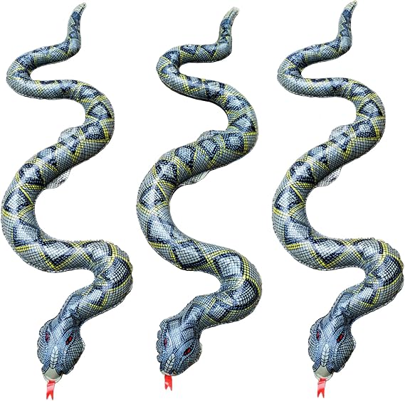 Inflatable Fake Snake for Pool, Jungle Party Decorations, 3 Pack | Blow Up Pool Snake Floats,Realistic looking smakes,Can be used in a pool,easy to inflate,Keeps birds away from pool