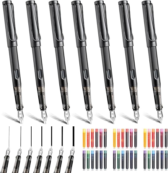Calligraphy Set 7 Calligraphy Pens with Different Nibs and 36 Colored Ink Cartridges Kit Calligraphy Pen Set for Beginners Writing Drawing for Greeting Card Signature