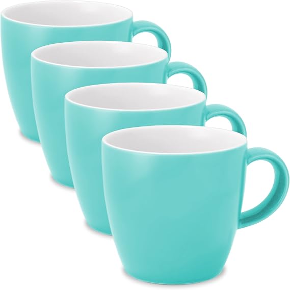 FORLIFE Uni Tea/Coffee Cup with Handle (Set of 4), 11 oz., Turquoise