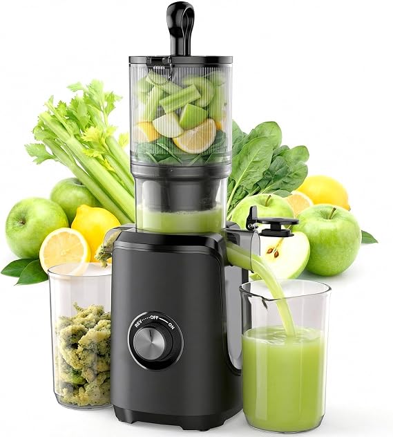 NEWBULIG Cold Press Juicer Machines for Vegetables & Fruits, Black | Slow Masticating Juicer Machine with Reverse Function, 4.25" Feed Chute, Stops Oxidation and Easy to Clean