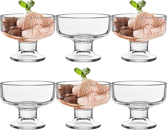 Set of 6 Ice Cream Sundae Glasses, 200ml Glass Dessert Bowls, Clear Ice Cream Bowls, Prawn Cocktail Glasses, Trifle Bowl Serving Dishes for Desserts, Pudding, Appetizer, Milkshake
