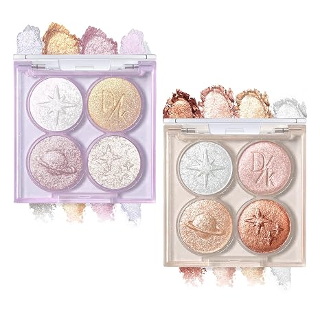 Pack of 2 Glitter Eyeshadow Palette Holographic Duochrome Eye Shadow Cream Metallic Shimmer Eyeshadow Palette Star Planet Embossing Irrising Eye Shadow for Eye Makeup