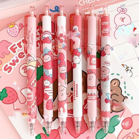 6 Pcs Pink Kawaii Cute 0.5mm Ball Point Color Pens for Student Gift Stationery Office Supplies