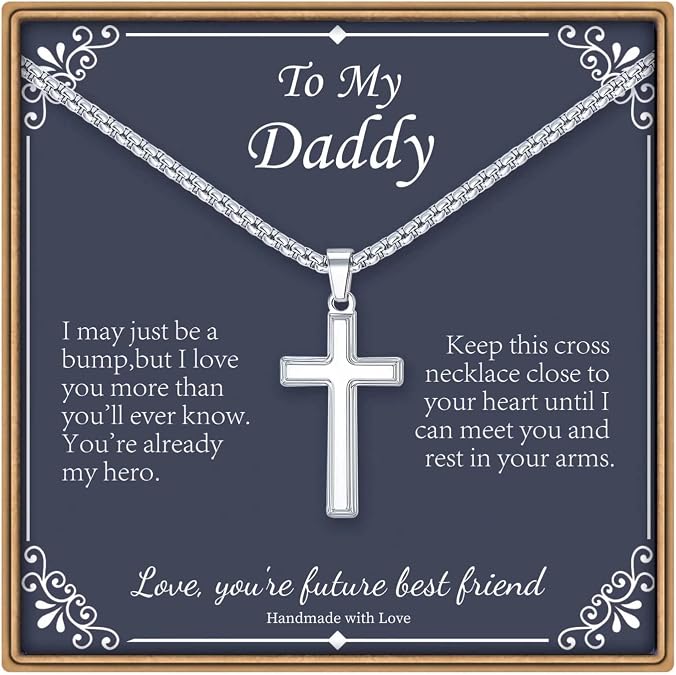 IEFLIFE Gifts for Men Him - Silver/Black/Gold Box Chain Cross Necklace for Men, Birthday Religious Baptism Gifts for Son Grandson Husband Boyfriend Necklaces, Christian Cross Necklace for Him Jewelry
