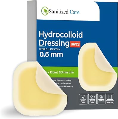 Hydrocolloid Dressing 10 Pack 4x4 0.5mm, Thin Hydrocolloid Bandage, Wound Care Adhesive Pads for Acne, Blisters, Bed Sores & Ulcer