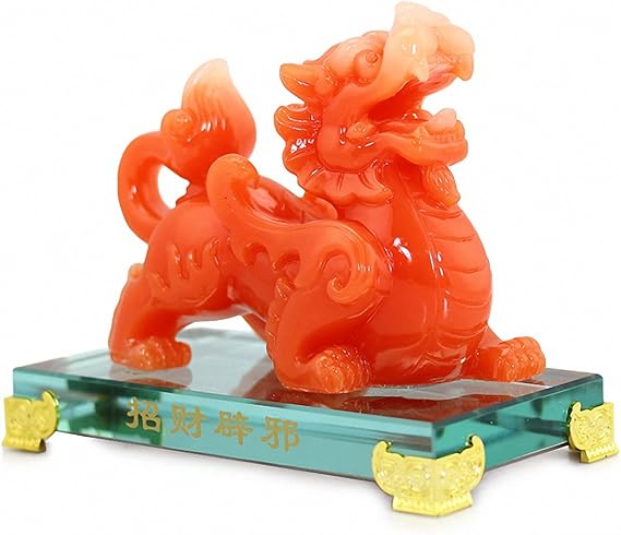 Feng Shui Pi Yao/Pi Xiu Wealth Porsperity Statue + Free Prosperity Protection Set of 10 Lucky Charm Ancient Coins on Red String ,Feng Shui Decor