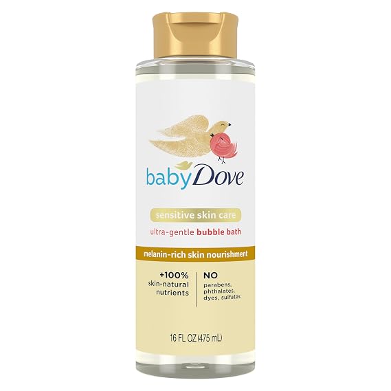 Baby Dove Bubble Bath Melanin-Rich Skin Nourishment for nourished Skin and Bath time Fun Sensitive Skin Care with Skin-Natural nutrients 16 oz, Silver