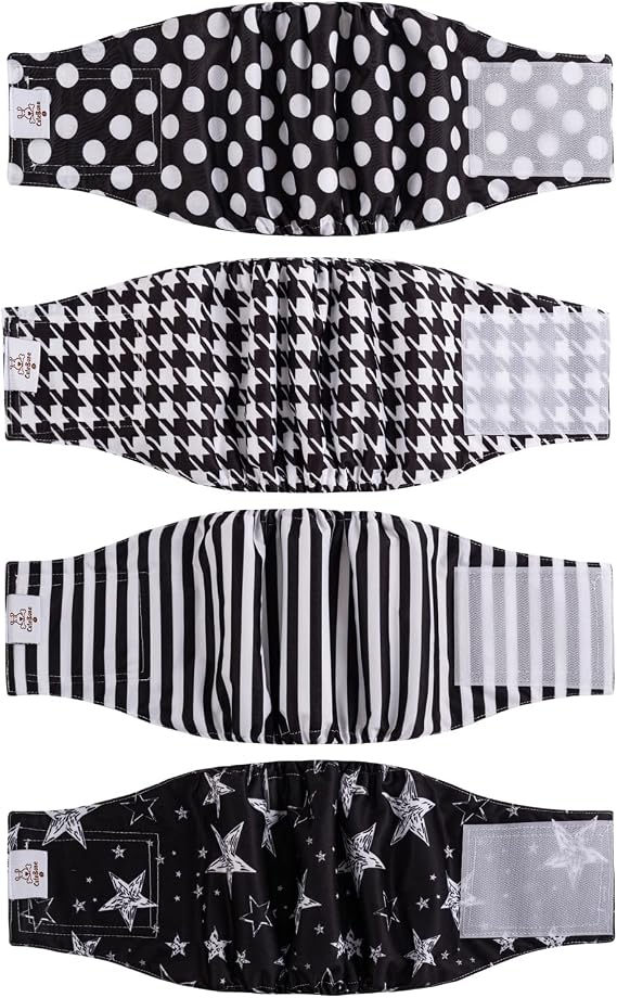 CuteBone Dog Diapers Male 4 Pack Puppy Wraps Reusable Doggie Belly Bands for Male Dogs Small Medium Large