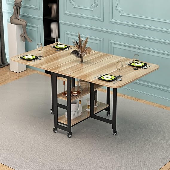 Dining Table Foldable,Space-Saving, Multifunctional Folding Table for Kitchen, Office, or Dining Room, Portable, Durable, and Easy to Assemble(Wood,100 * 60cm)