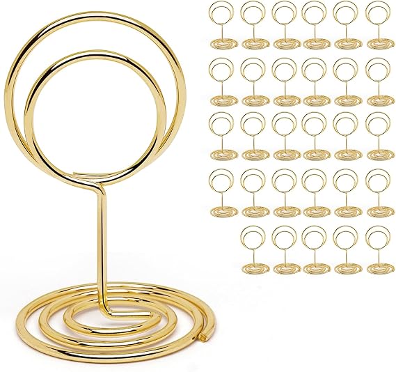 UMETDO 30PCS Gold Table Number Holders Place Card Holder,Small Photo Stand | Cards Stand Name Menu Clips,Table Sign Holders for Wedding Anniversary Birthday Party