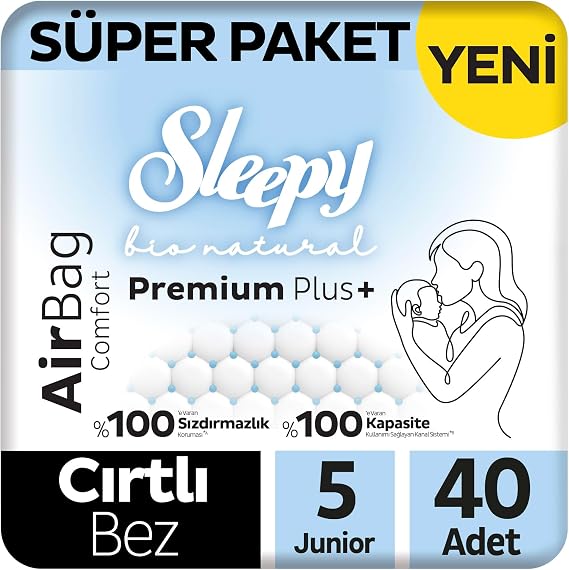 Sleepy Bio Natural Premium Plus Airbag Comfort Süper Paket Bebek Bezi 5 Numara Junior 40 Adet