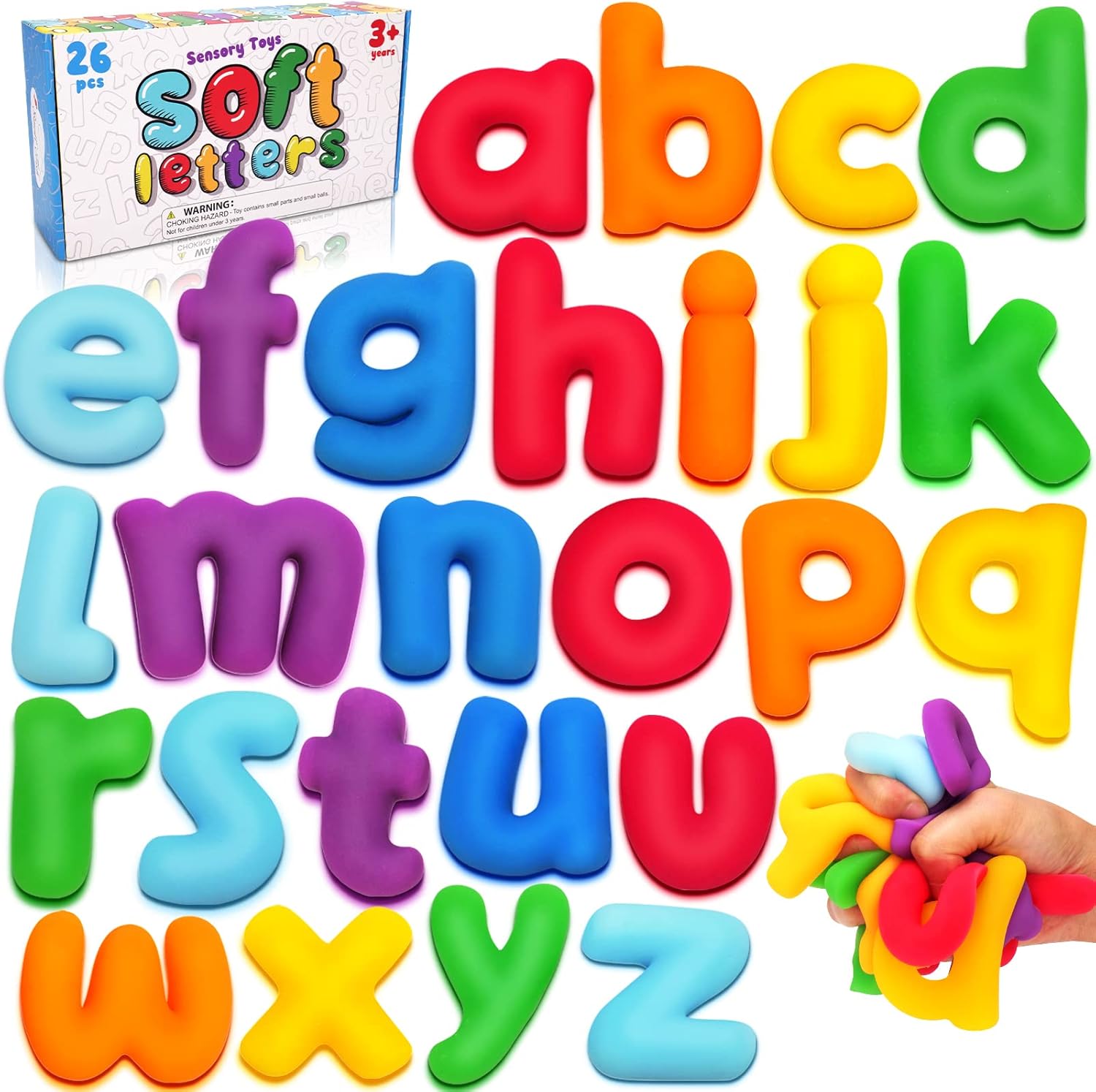 SMALL FISH Alphabet Letters Sensory Toys for Toddlers: ABC Learning Educational Montessori Toys Preschool Activities for Kids 3 4 5 6 Years Old, 26pcs Squishy Fidget Toys for Autistic Children