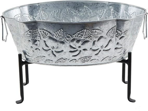 Achla Designs Embossed Oval Tub with Folding Stand