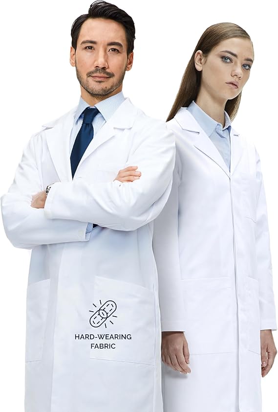 100% Cotton Lab Coat for Men and Women, Relaxed Fit 40 Inch, 3 Pocket Doctor Coat, White Medical Coat