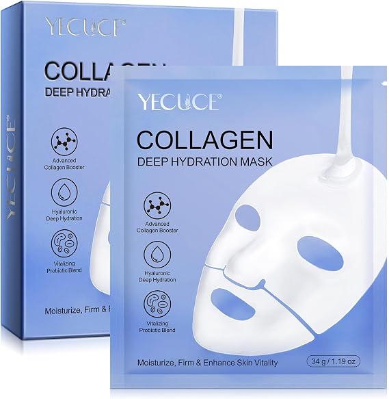 Bio Collagen Face Mask, Collagen Face Mask Moisturize Enhance Skin, Face Masks skincare Diminishing Fine Lines and Wrinkles, Strengthen and Firm skin, Sheet Mask(6PCS)