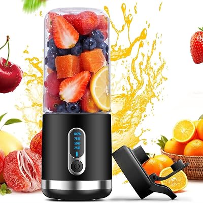 Portable Blender, Personal Blender for Shakes and Smoothies, 4000mAh USB Rechargeable, BPA Free 15.2 Oz 450ML Juicer Cup with 6 Blades and Lid, Portable Juicer for KitchenTravelGymBlack