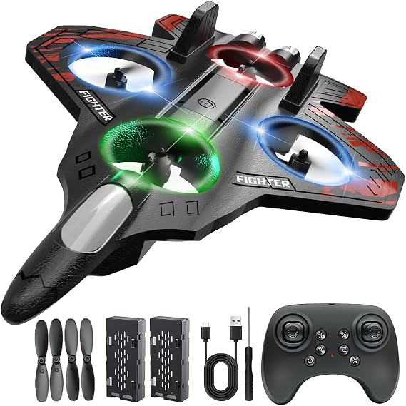 Foam RC Fighter Jet for Kids Ages 8-16, Remote Control Airplane with Lights, 360 Stunt Roll, Easy-Fly Glider for Beginners(red)