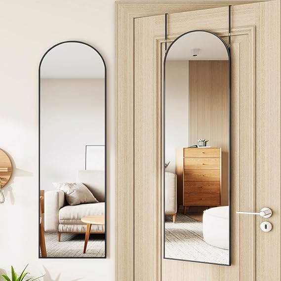 Door Mirror, Over The Door Arched Full Length Mirror, 48"x14" Hanging Mirrors for Bedroom, Living Room, Entryway, Dorm, Black
