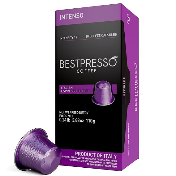 Bestpresso Coffee for Nespresso Original Machine 120 Aluminum pods Certified Genuine Espresso Intenso Blend(High Intensity), Pods Compatible with Nespresso Original
