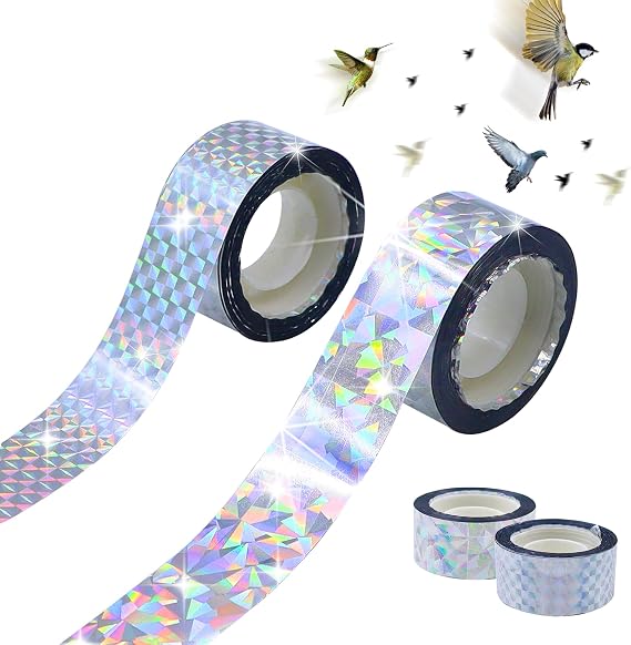 CATELL 4 Rolls 50m Bird Scare Tape, Bird Reflective Tape Bird Repellent Scare Tape Reflective Bird Control Tape to Scare Pigeon Woodpeckers Crow Birds Away for Garden Balcony Farm (2.4cm x 200m)