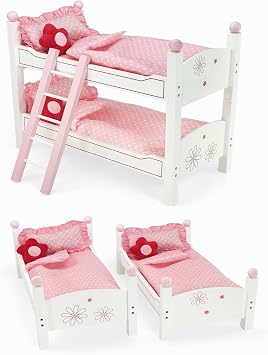Emily Rose 18 Inch Doll Bunk Bed with Floral Bedding & Ladder | 2 Stackable Single Beds | Fits 18 American Girl Dolls, Our Generation, My Life As | USA Designed | Ages 5+ | Ideal Gift