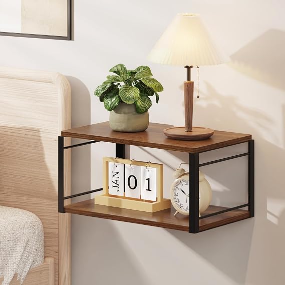Floating Nightstand, Wooden Bedside Shelf Wall Hanging Nightstand, Floating Bedside Table Wall Shelf for Bedroom, Living Room, Bathroom, Kitchen, Office