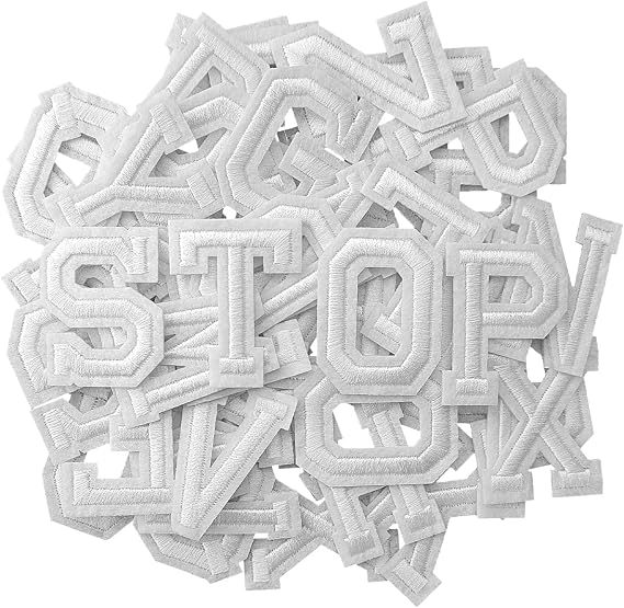 52Pcs Iron on Letter Patches, Letters A-Z Embroidered Applique Patches for Clothes, Skirts, Hats, Socks, Jeans DIY Accessories - White