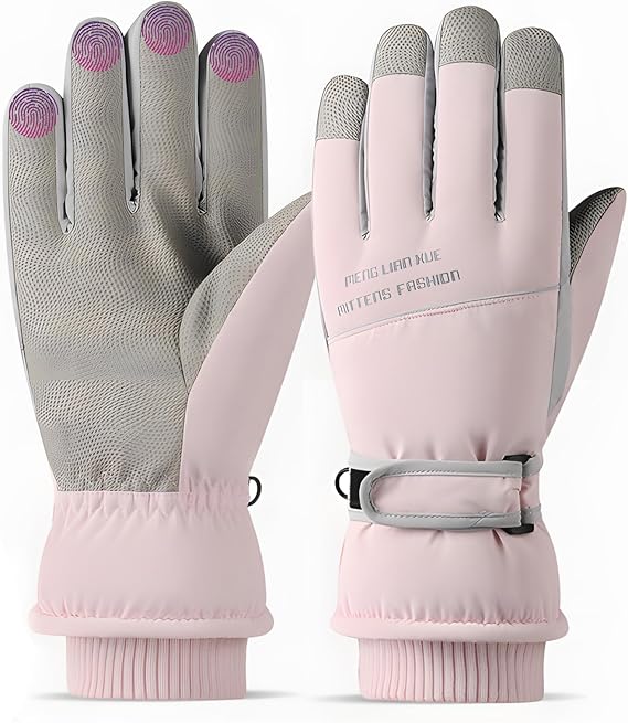Winter Women Ski Gloves, Waterproof Touch Screen Snow Gloves, Warm Windproof Snowboard for Skiing Hiking Cycling
